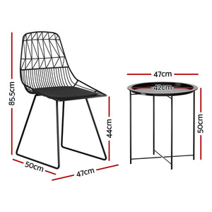 Gardeon 3PC Outdoor Patio Bistro Set Black