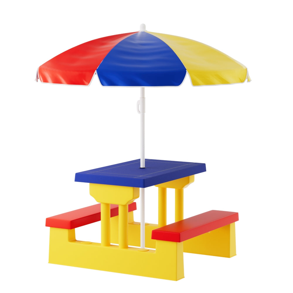Keezi Kids Outdoor Table and Chairs Umbrella Picnic Bench Set