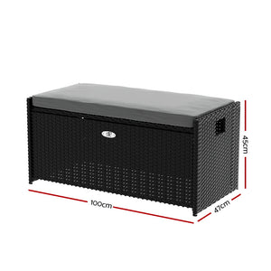Gardeon Outdoor Storage Bench Box Wicker Black