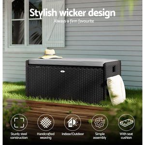 Gardeon Outdoor Storage Bench Box Wicker Black