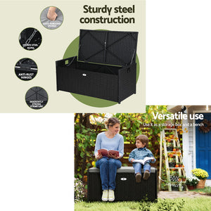 Gardeon Outdoor Storage Bench Box Wicker Black