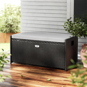 Gardeon Outdoor Storage Bench Box Wicker Black