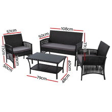 Load image into Gallery viewer, Gardeon Outdoor Wicker Sofa Set 4PCS with Storage Cover Black
