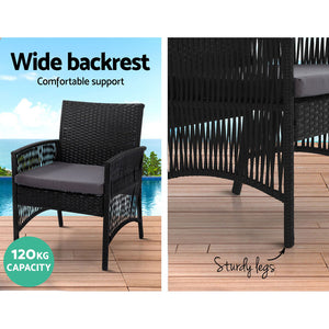 Gardeon Outdoor Wicker Sofa Set 4PCS with Storage Cover Black