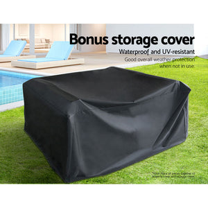 Gardeon Outdoor Wicker Sofa Set 4PCS with Storage Cover Black