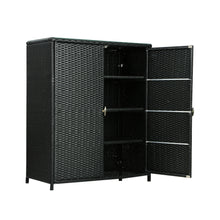 Load image into Gallery viewer, Gardeon Outdoor Storage Cabinet Box Wicker Shelf Black
