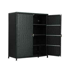 Gardeon Outdoor Storage Cabinet Box Wicker Shelf Black