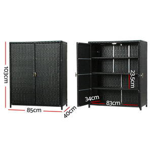 Gardeon Outdoor Storage Cabinet Box Wicker Shelf Black