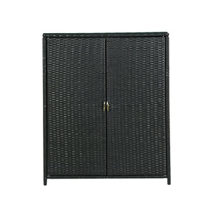 Gardeon Outdoor Storage Cabinet Box Wicker Shelf Black