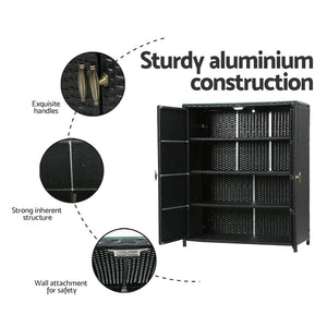 Gardeon Outdoor Storage Cabinet Box Wicker Shelf Black
