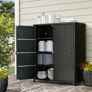 Gardeon Outdoor Storage Cabinet Box Wicker Shelf Black