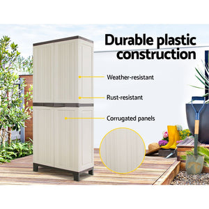Gardeon Outdoor Storage Cupboard Box 173cm Lockable Adjustable Beige