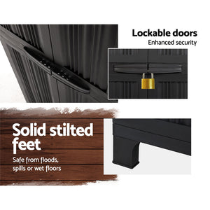 Gardeon Outdoor Storage Cupboard Box 173cm Lockable Black