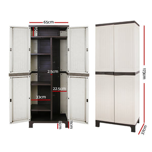 Gardeon Outdoor Storage Cupboard Box 173cm Lockable Adjustable Rattan Beige