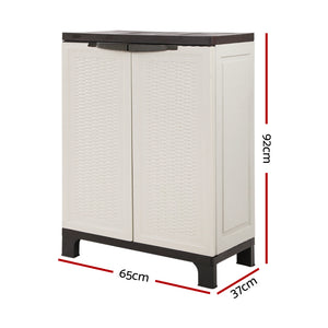 Gardeon Outdoor Storage Cabinet Box 92cm Lockable Adjustable Rattan Beige