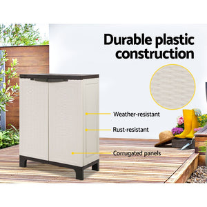 Gardeon Outdoor Storage Cabinet Box 92cm Lockable Adjustable Rattan Beige