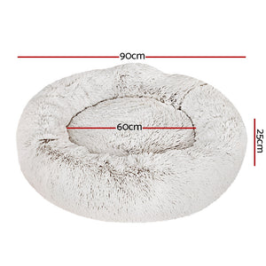i.Pet Pet Bed Dog 90cm Large Calming Soft Plush White/Brown