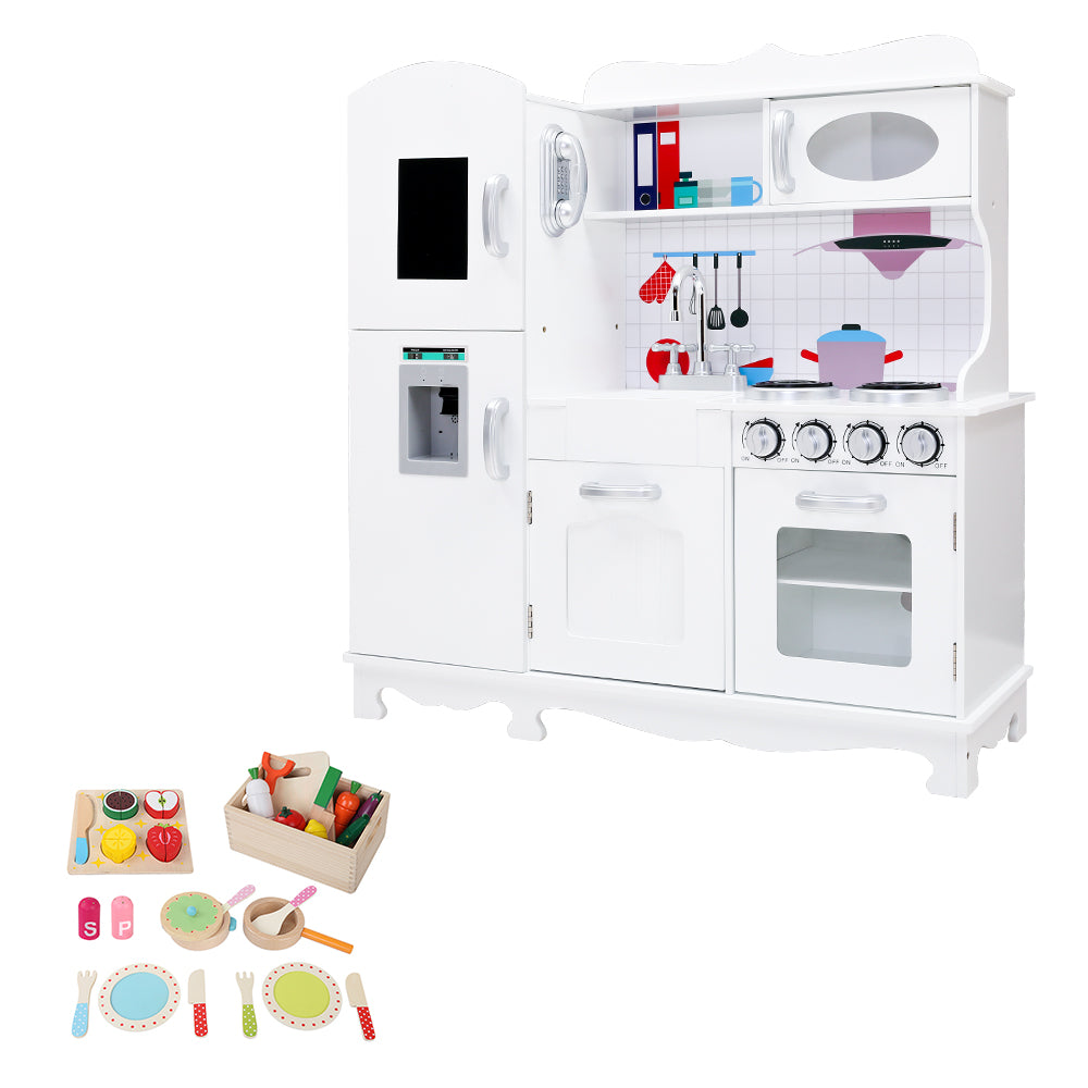 Keezi Kids Wooden Deluxe White Pretend Kitchen Play Set 85cm