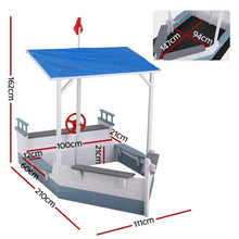 Load image into Gallery viewer, Keezi Kids Sandpit White Wooden Boat With Blue Canopy

