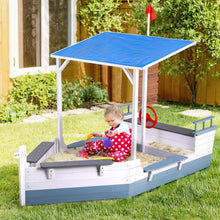 Load image into Gallery viewer, Keezi Kids Sandpit White Wooden Boat With Blue Canopy
