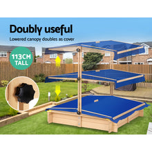 Load image into Gallery viewer, Keezi Kids Sandpit Wooden with Canopy &amp; Bench Seat 101cm
