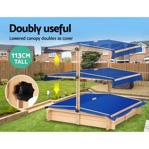 Keezi Kids Sandpit Wooden with Canopy & Bench Seat 101cm