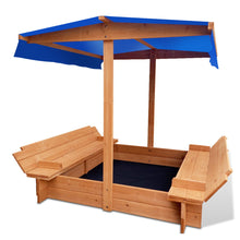 Load image into Gallery viewer, Keezi Kids Sandpit Wooden with Canopy Foldable Seat 120cm
