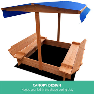 Keezi Kids Sandpit Wooden with Canopy Foldable Seat 120cm