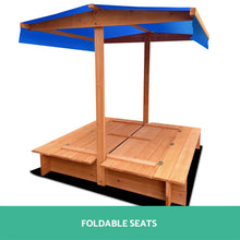 Load image into Gallery viewer, Keezi Kids Sandpit Wooden with Canopy Foldable Seat 120cm
