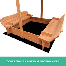 Load image into Gallery viewer, Keezi Kids Sandpit Wooden with Canopy Foldable Seat 120cm
