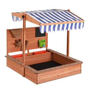Keezi Kids Sandpit Wooden With Canopy Cover & Activity Wall 110cm