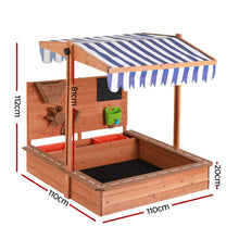 Load image into Gallery viewer, Keezi Kids Sandpit Wooden With Canopy Cover &amp; Activity Wall 110cm
