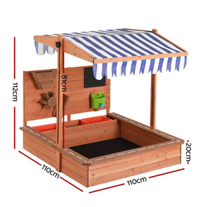 Keezi Kids Sandpit Wooden With Canopy Cover & Activity Wall 110cm