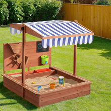 Load image into Gallery viewer, Keezi Kids Sandpit Wooden With Canopy Cover &amp; Activity Wall 110cm
