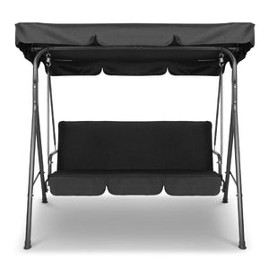 Milano Outdoor 3 Seater Swing Bench Chair With Canopy - Black