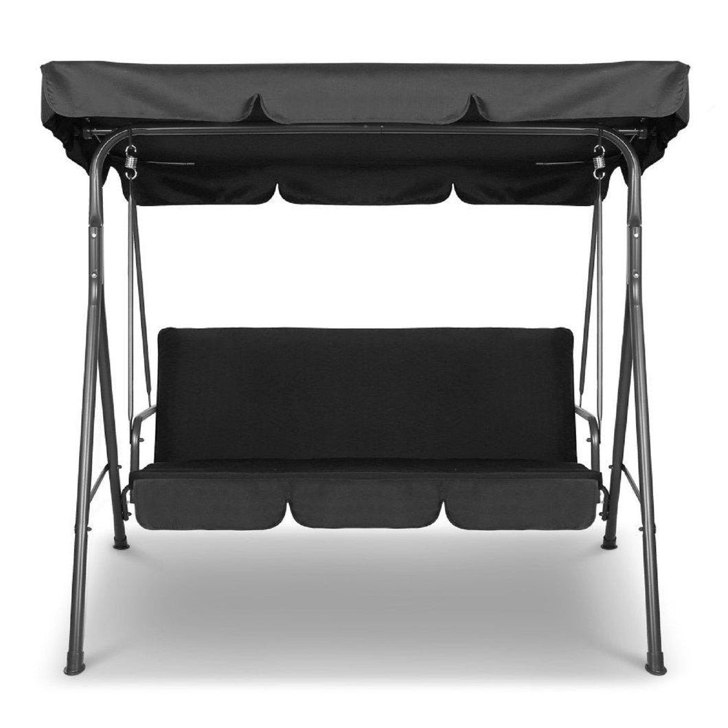 Milano Outdoor 3 Seater Swing Bench Chair With Canopy - Black