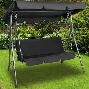 Milano Outdoor 3 Seater Swing Bench Chair With Canopy - Black