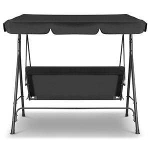 Milano Outdoor 3 Seater Swing Bench Chair With Canopy - Black