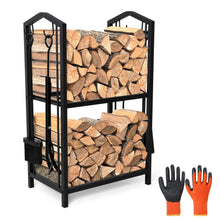 Load image into Gallery viewer, Steel Firewood Rack with Tools, Large Log Holder, 30cm Depth
