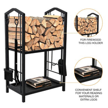 Load image into Gallery viewer, Steel Firewood Rack with Tools, Large Log Holder, 30cm Depth
