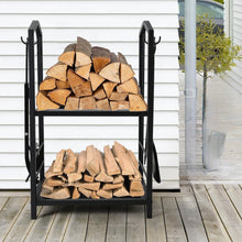 Load image into Gallery viewer, Steel Firewood Rack with Tools, Large Log Holder, 30cm Depth
