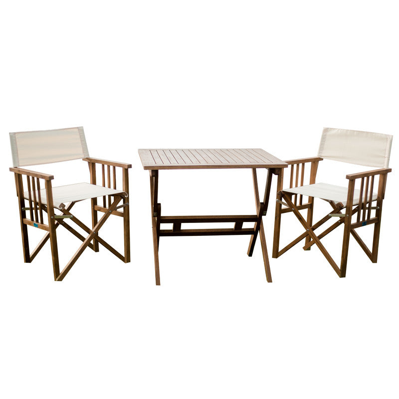 Maculata Wooden Outdoor Directors Chair and Table Set 3 Pce