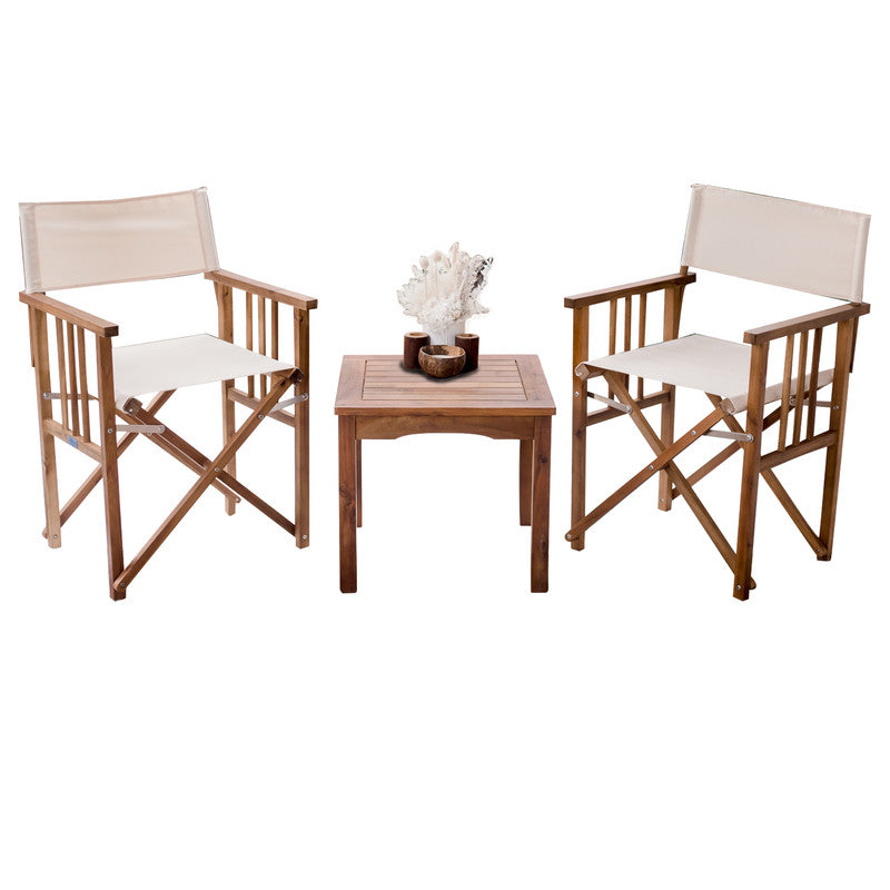 Maculata Wooden Outdoor Directors Chair and Table Set 3 Pce