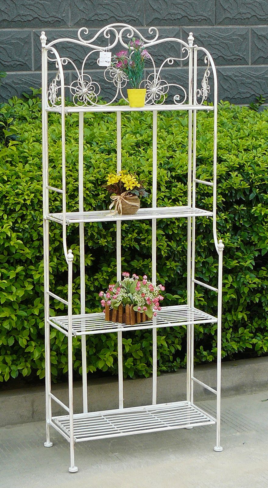 White Wrought Iron Francis 4 Tier Outdoor Shelf Unit
