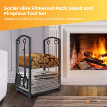 Load image into Gallery viewer, Social Hike Firewood Rack Stand and Fireplace Tool Set for Log Holder Storage
