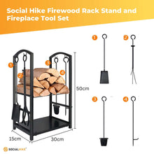 Load image into Gallery viewer, Social Hike Firewood Rack Stand and Fireplace Tool Set for Log Holder Storage
