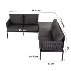 Outdoor Lounge Set with Coffee Table in Black Eden 4-Seater