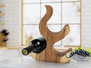 Wine Rack Carved Wood 3 bottle  - Acacia Wood