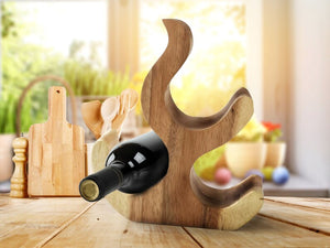 Wine Rack Carved Wood 3 bottle  - Acacia Wood
