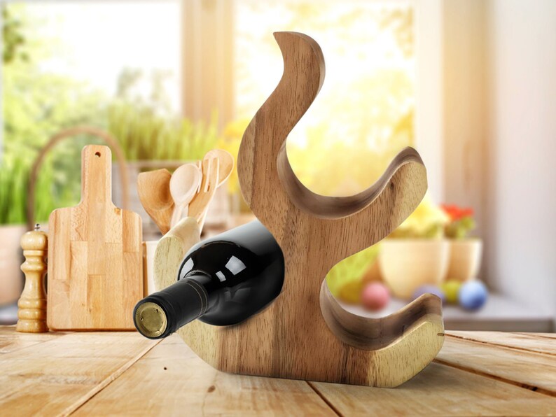 Wine Rack Carved Wood 3 bottle  - Acacia Wood
